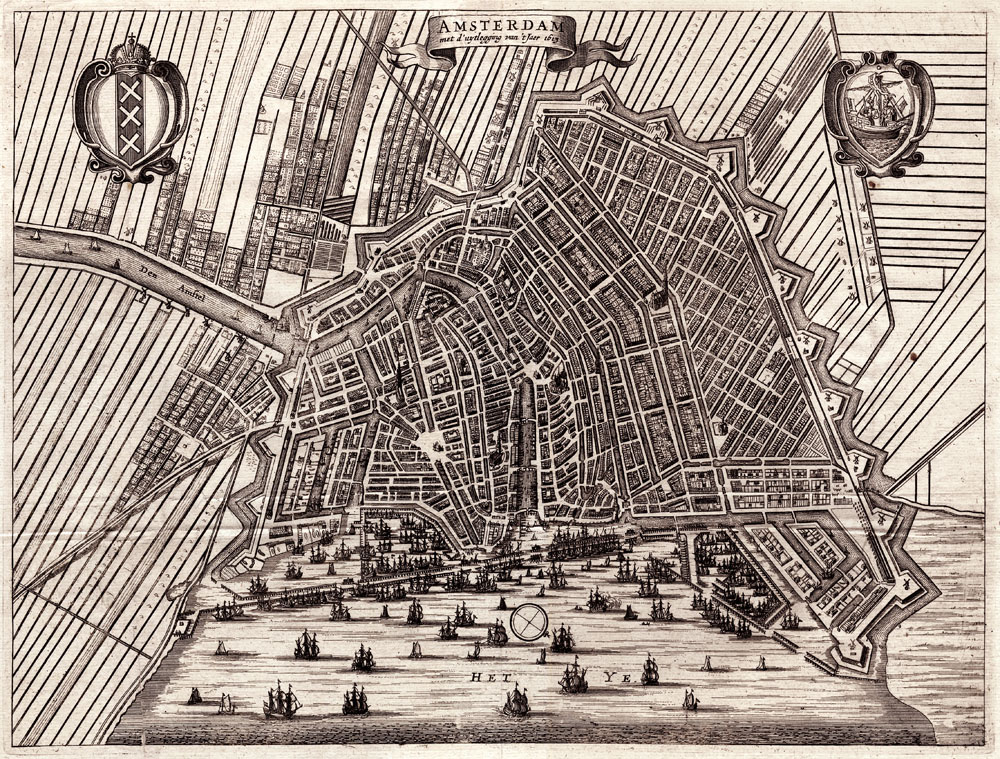 Amsterdam situatie 1613 von Zesen 1664